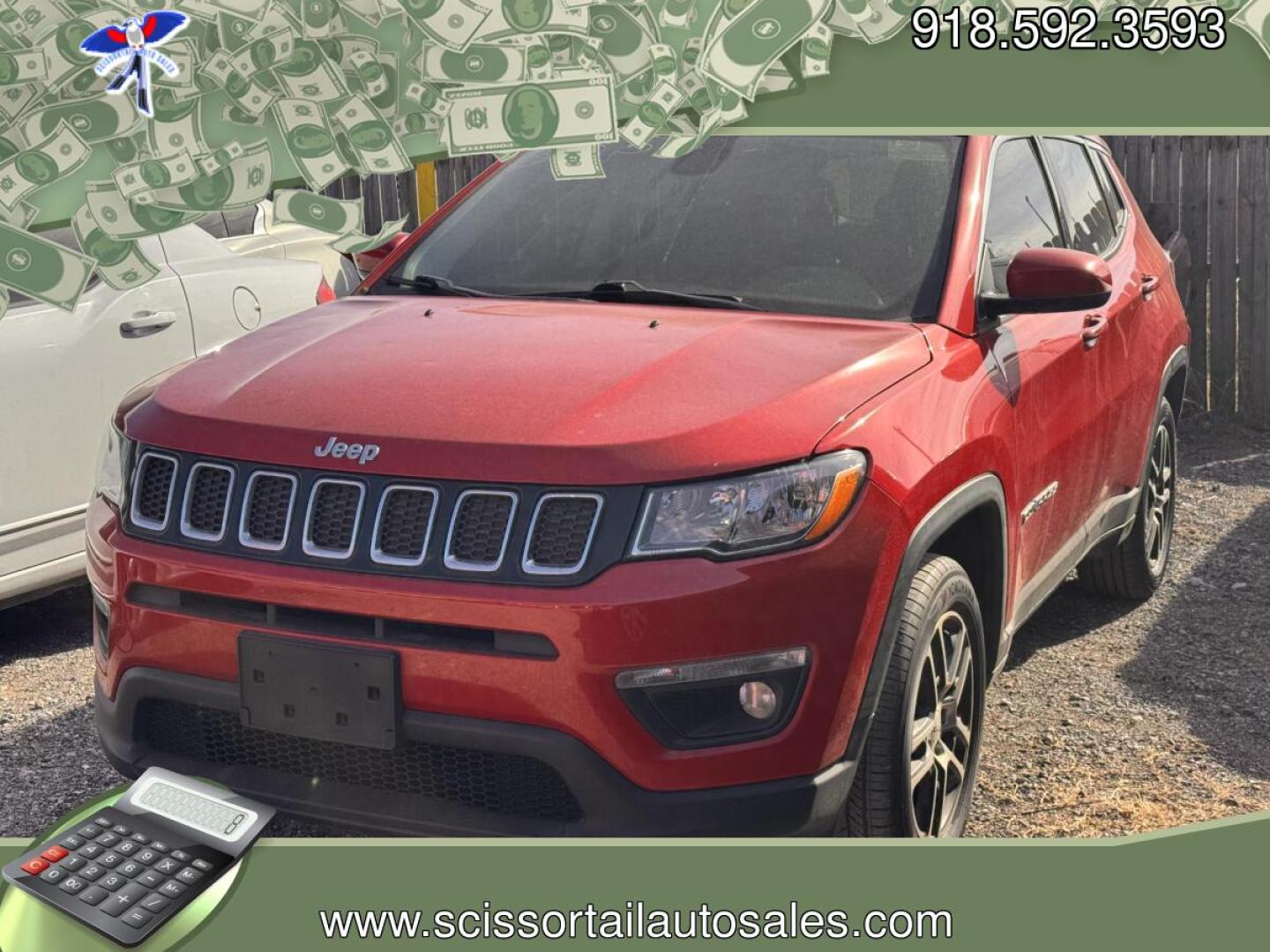 2018 RED Jeep Compass Sport FWD (3C4NJCBB3JT) with an 2.4L L4 DOHC 16V engine, located at 24375 E. Hwy 51, Broken Arrow, OK, 74014, (918) 592-3593, 36.156311, -95.992752 - Photo#0