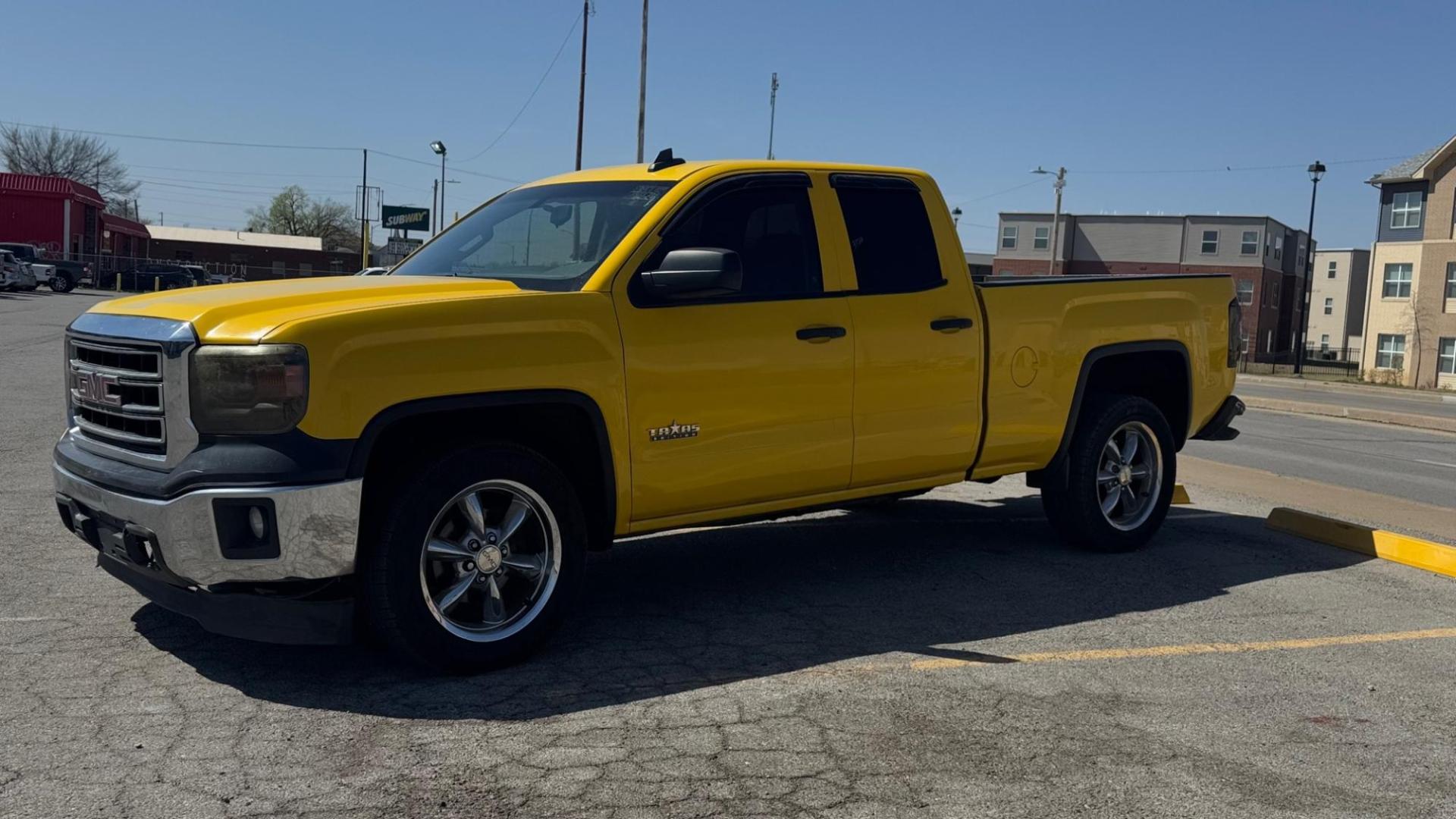 2015 YELLOW GMC Sierra 1500 SLE Double Cab 2WD (1GTR1UEC8FZ) with an 5.3L V8 OHV 16V engine, 6-Speed Automatic transmission, located at 8101 E. Skelly Dr., Tulsa, OK, 74129, (918) 592-3593, 36.121891, -95.888802 - Photo#0
