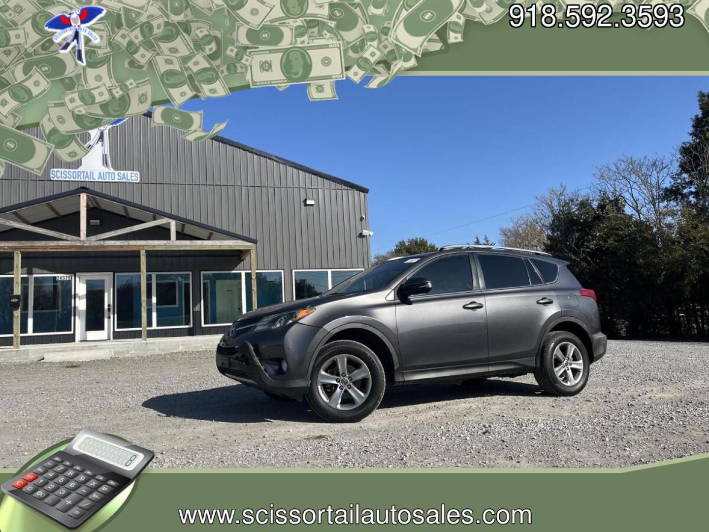 2015 GRAY Toyota RAV4 XLE FWD (2T3WFREVXFW) with an 2.5L L4 DOHC 16V engine, 6-Speed Automatic transmission, located at 24375 E. Hwy 51, Broken Arrow, OK, 74014, (918) 592-3593, 36.156311, -95.992752 - Photo#0